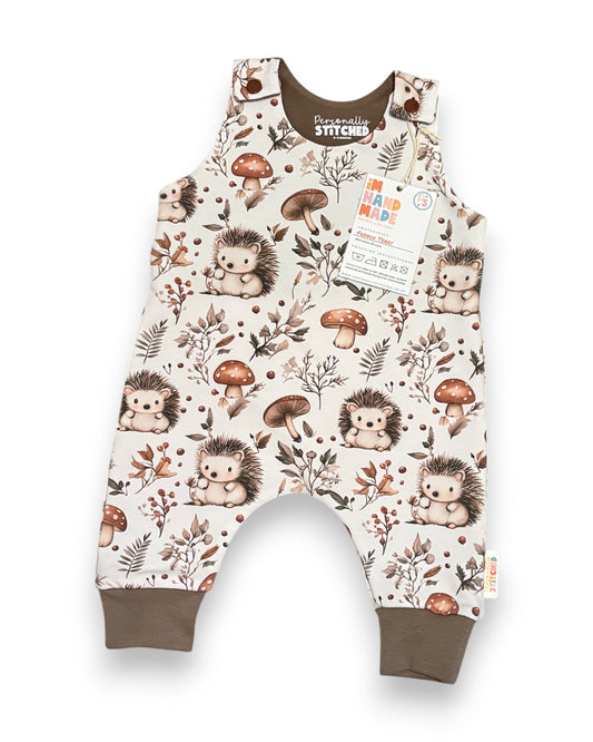 0-3 months - Exclusive Hedgehog Print French Terry Romper with contrast Taupe cuffs (READY TO POST)
