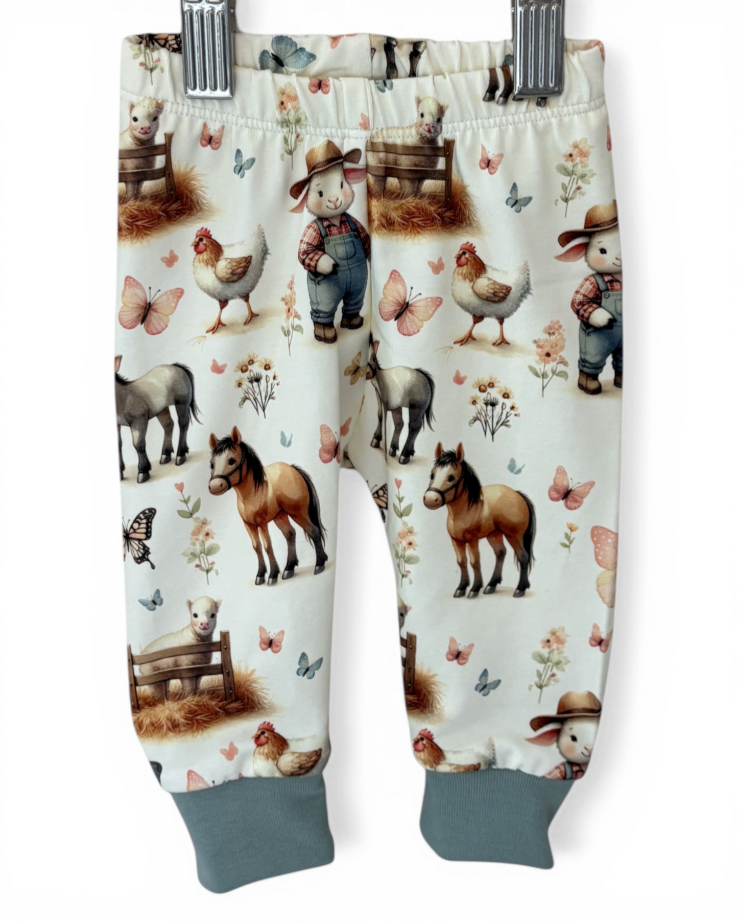 0-3 Months | On The Farm | Sea Green Rib Cuffs| Handmade Jersey Leggings | READY TO POST