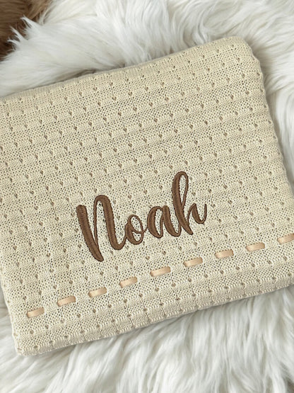 Luxury Embroidered Waffle Shawl With Ribbon | Personalised