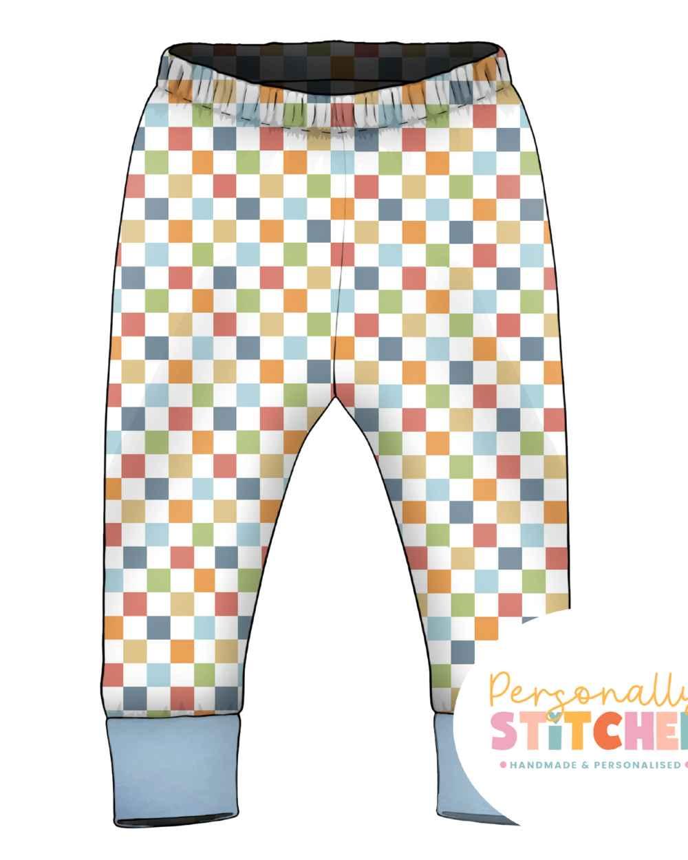 Muted Checks | Handmade Jersey Cuff Leggings