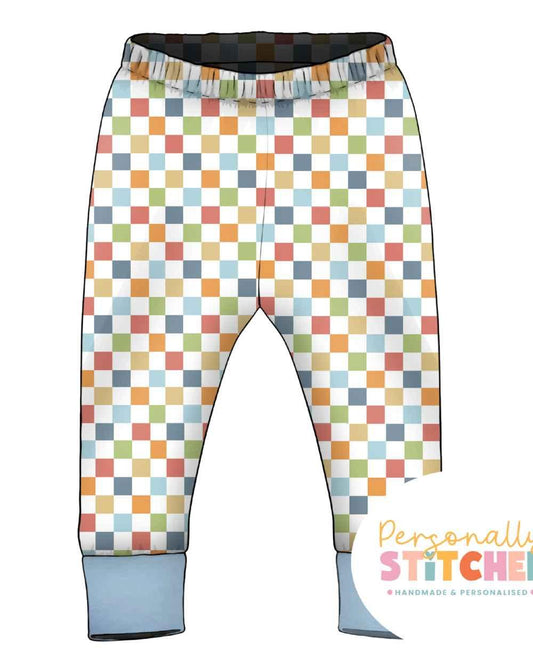 Muted Checks | Handmade Jersey Cuff Leggings