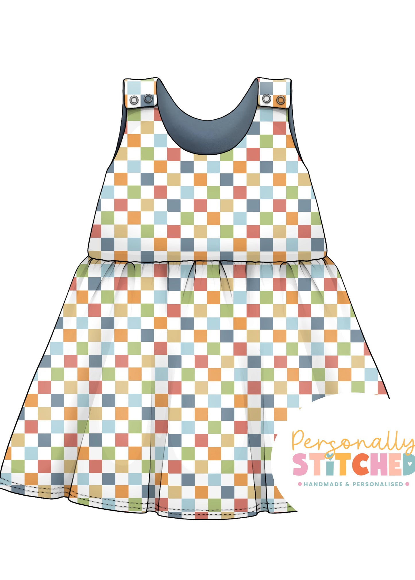 Muted Check Print French Terry Blossom Dress