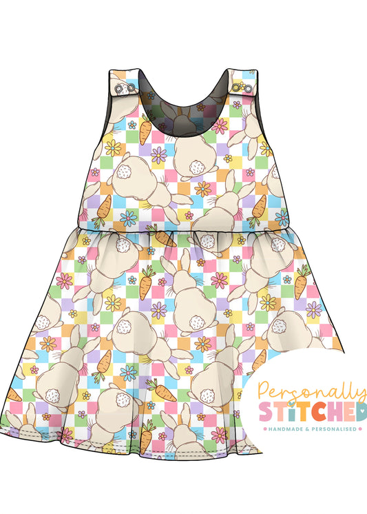 Pastel Check Bunny Print French Terry Blossom Dress