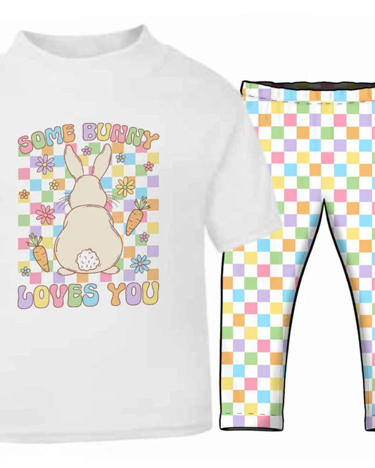 Some Bunny Loves You T-Shirt | Pastel Checks | Printed