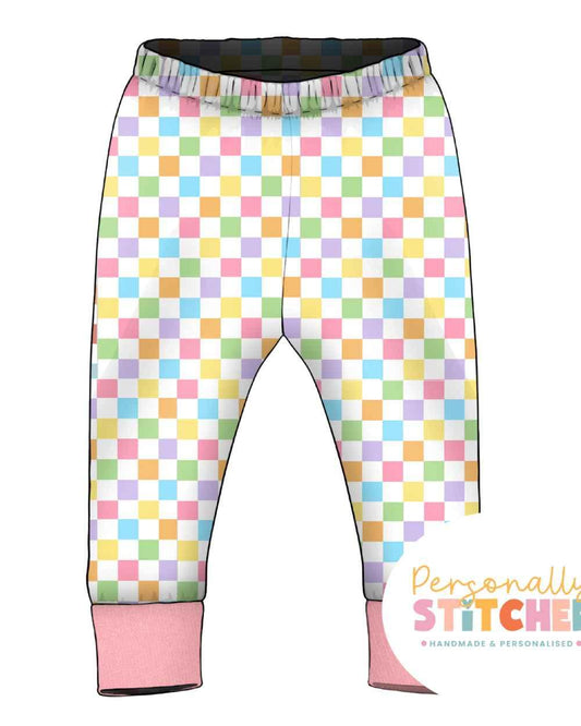 Pastel Checks | Handmade Jersey Cuff Leggings