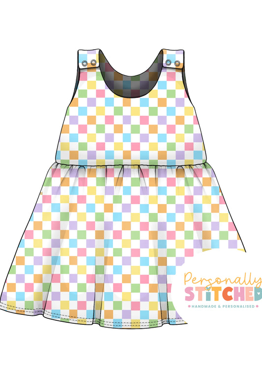 Pastel Check Print French Terry Blossom Dress