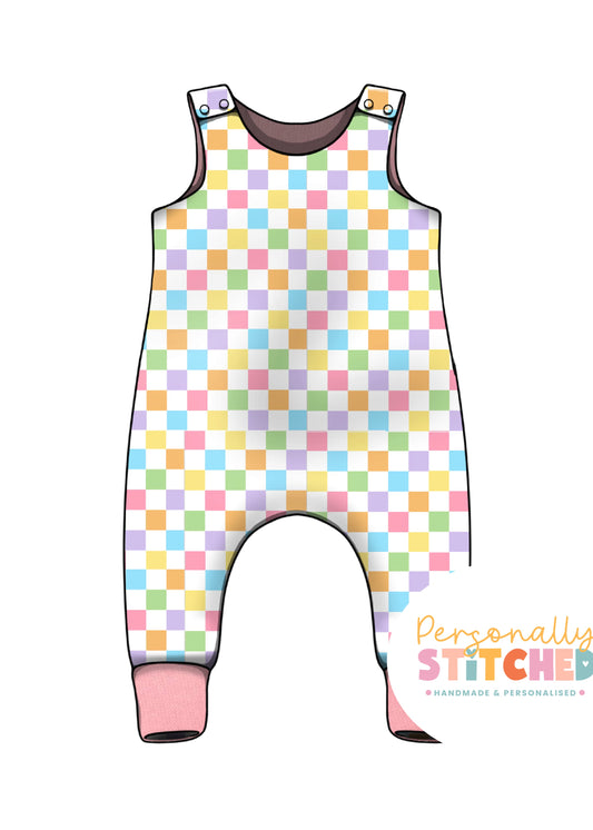 Pastel Check Print French Terry Romper