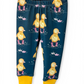 Personally Stitched navy blue organic cotton jersey leggings with a cute duckling print and yellow cuffs. Size 6-9 months.