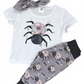 Personally Stitched 6-9 months white t-shirt and floral spider print French terry pants and headband.