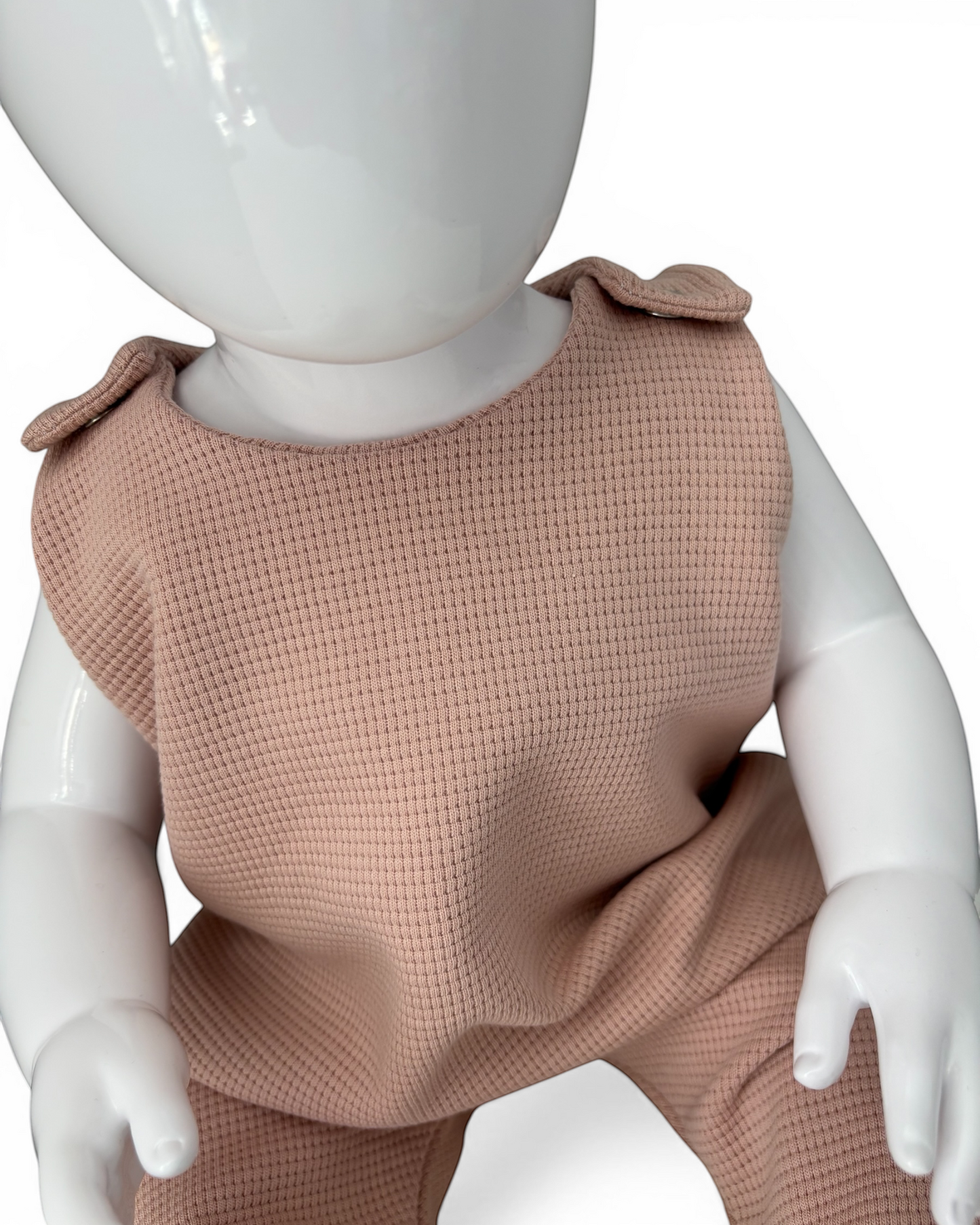 Personally Stitched nude pink waffle knit 100% cotton romper for babies 0-3 months. Handmade and Oeko-Tex certified.