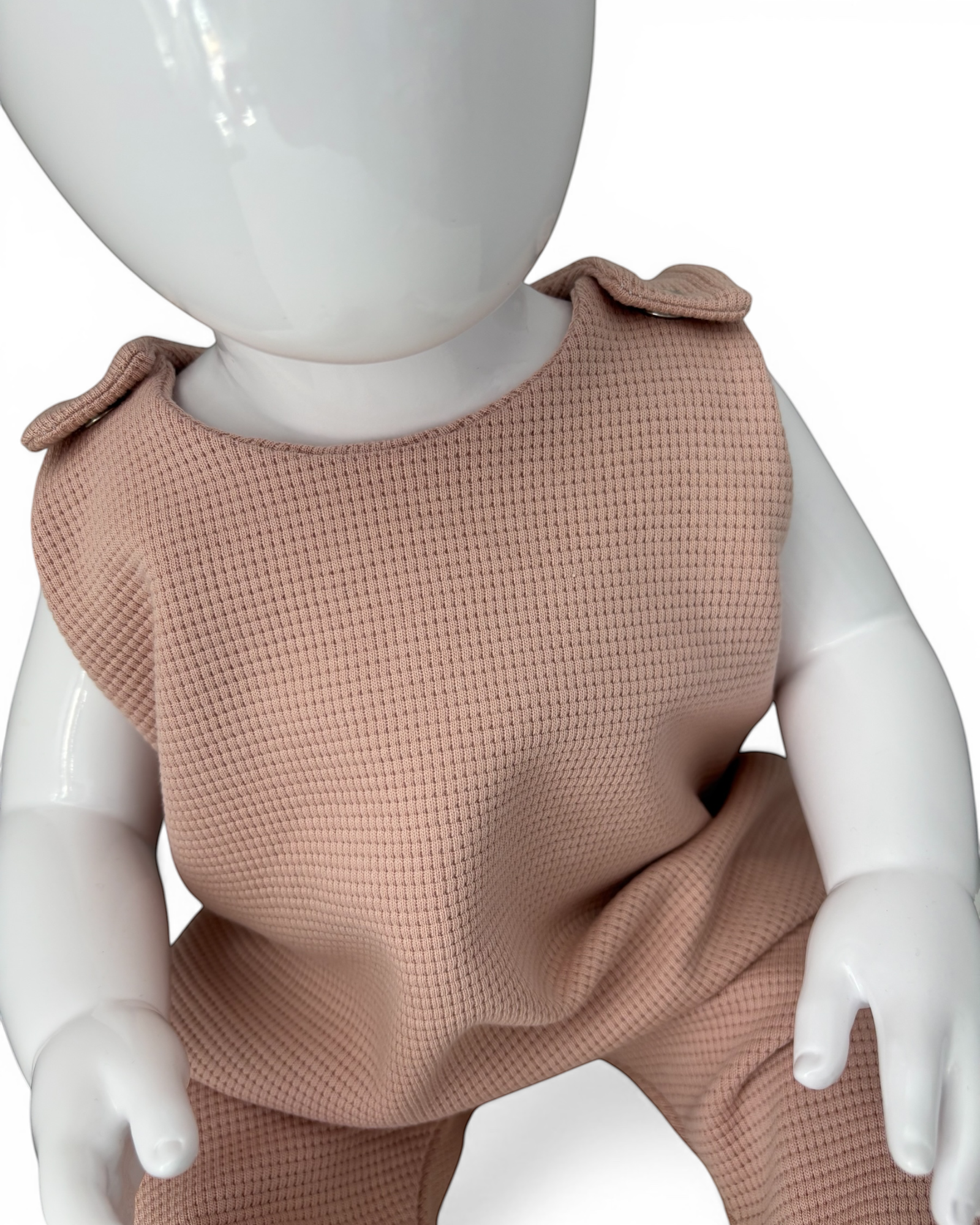 Personally Stitched nude pink waffle knit 100% cotton romper for babies 0-3 months. Handmade and Oeko-Tex certified.