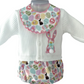 Personally Stitched white knit 3-piece baby set with Easter egg print bib and bloomers, featuring a bunny applique.