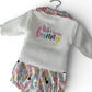 Personally Stitched white knit 3-piece baby set with Easter egg print bloomers and 'little bunny' embroidery.