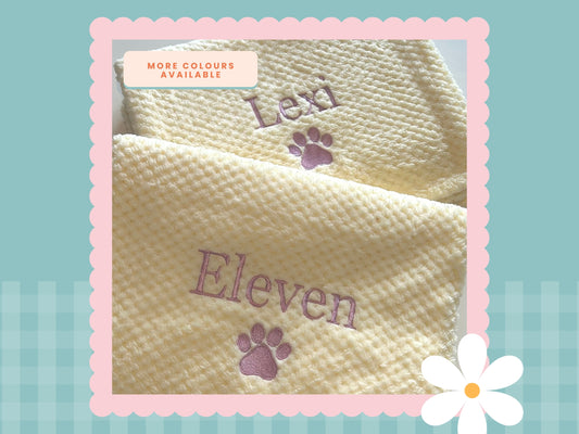 Personalised Waffle Pet Blanket With Paw Print