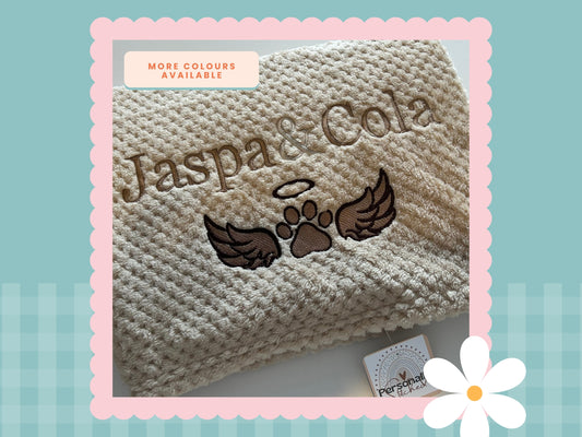 Pet Memorial Waffle Blanket With Paw Print & Wings