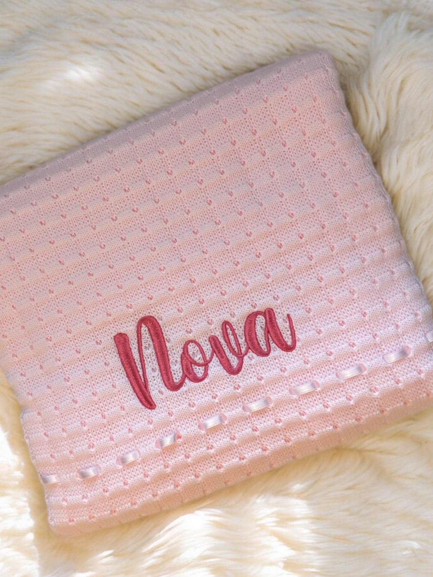 Luxury Personalised Waffle Shawl With Ribbon