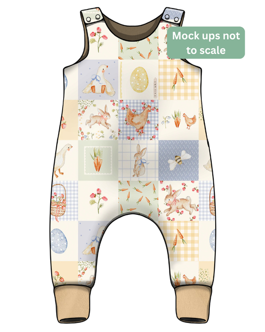 Jersey Dungaree Romper - Posy Easter Quilt Bloom Print
