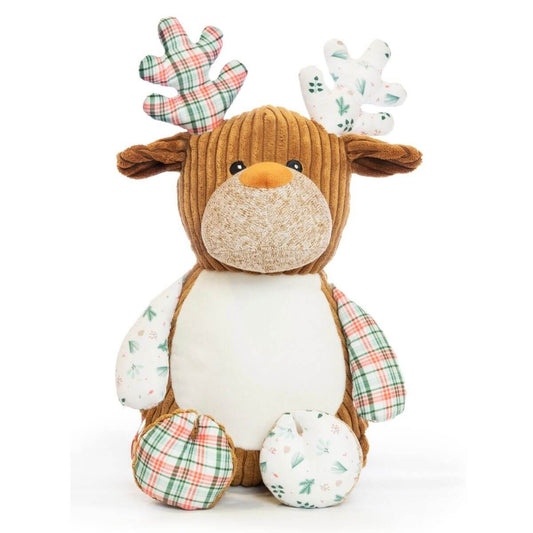 Winter Wonderland reindeer soft toy with festive print and personalised embroidery